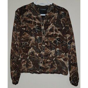 Moonlight Petite Long Sleeves Button Down Brown‎ Animal Print  SZ Medium